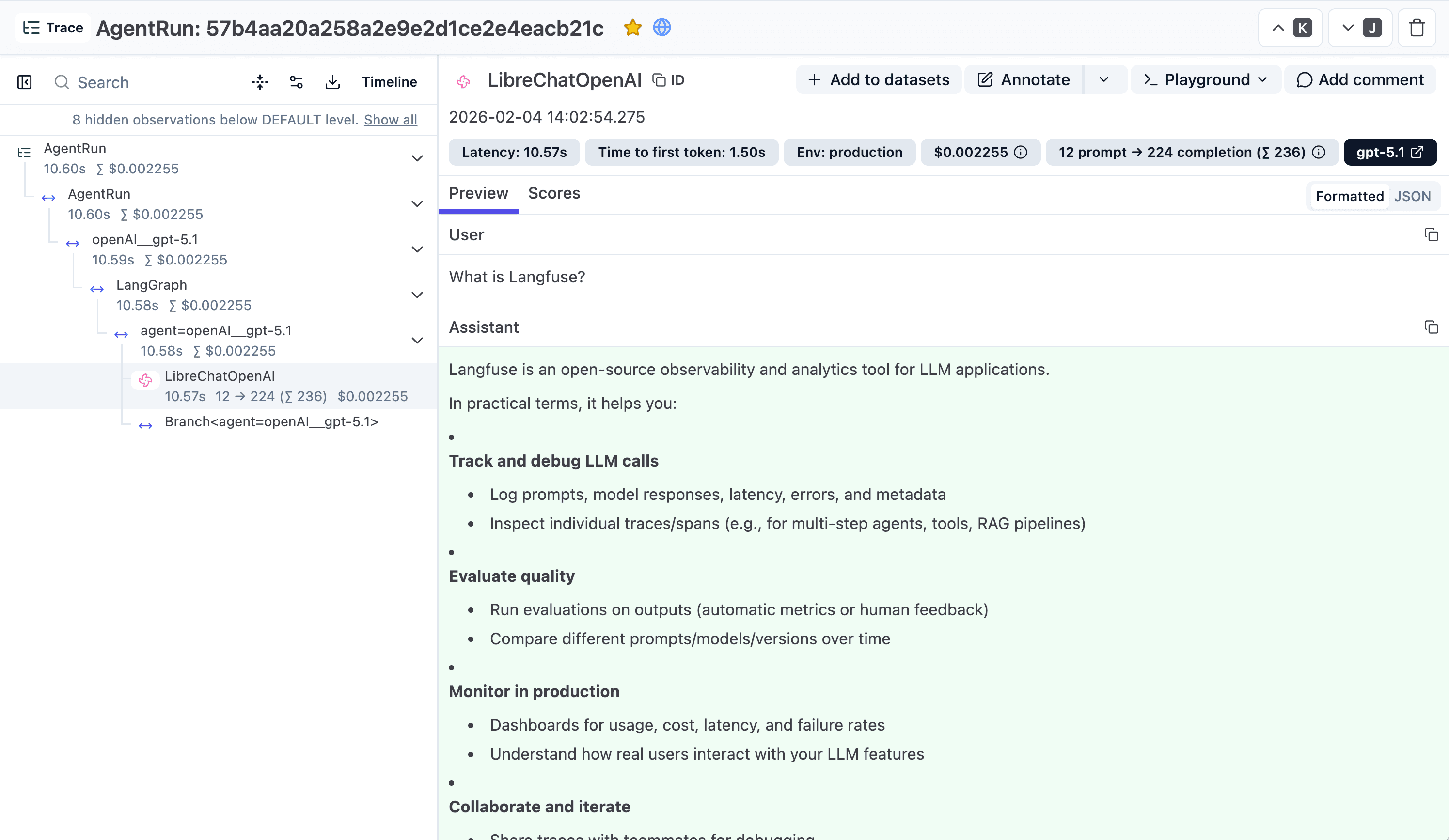 LibreChat example trace