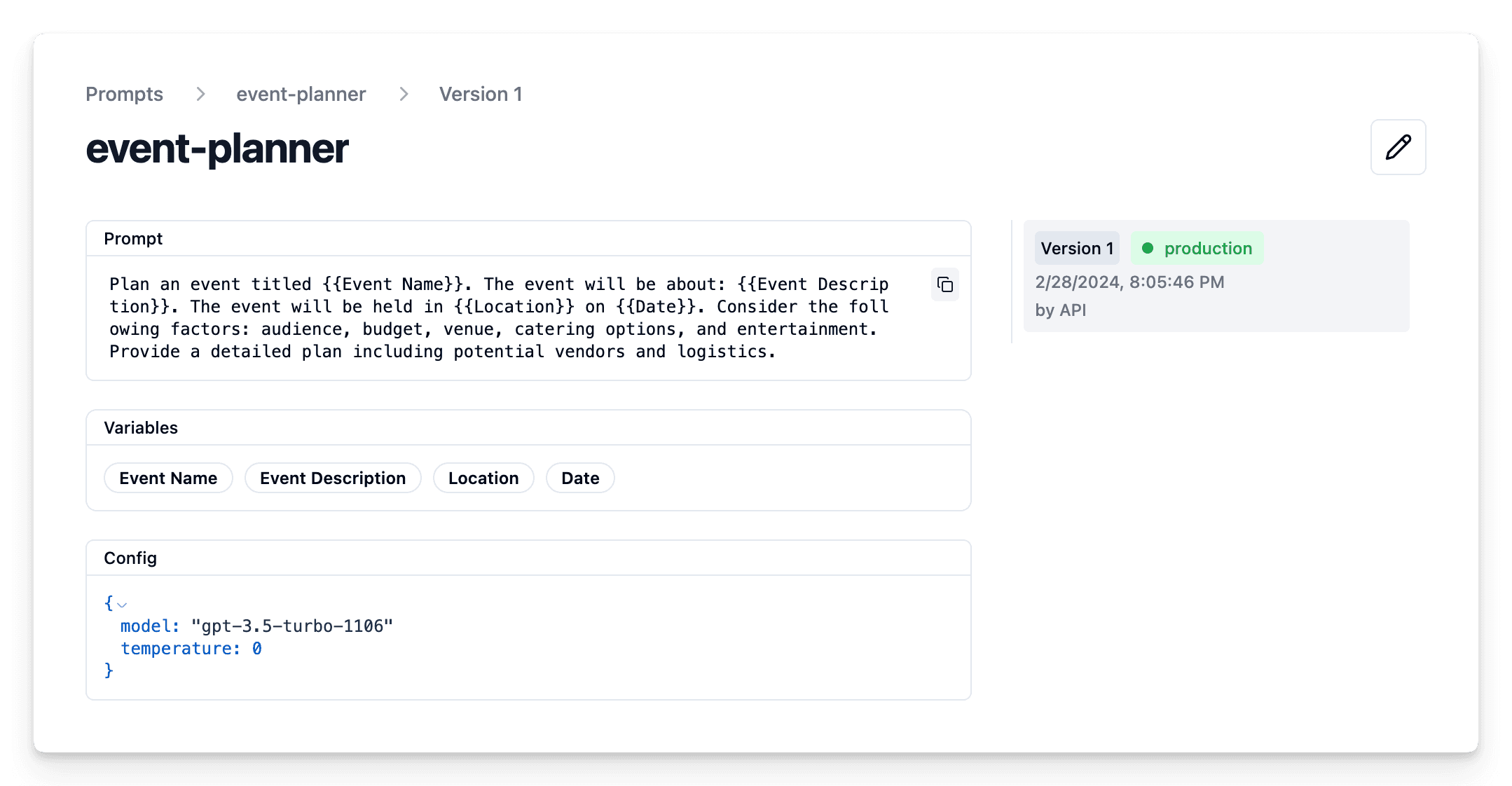 Created prompt in Langfuse UI